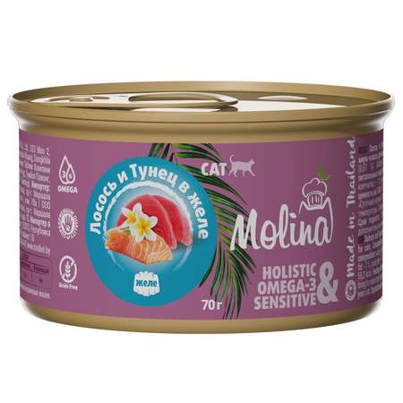 Корм для кошек Molina лосось и тунец в желе консервы 70г