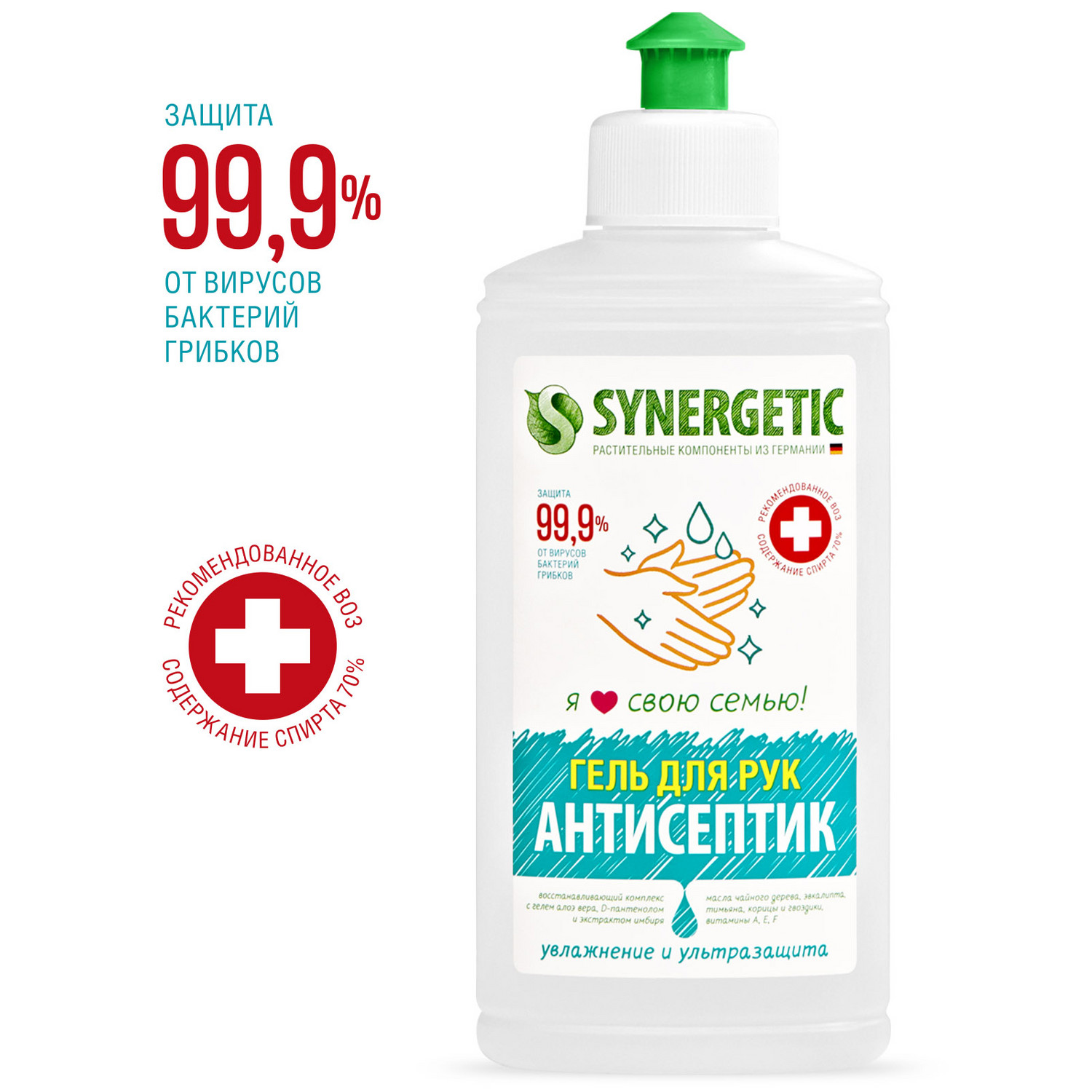 Антисептик-гель Synergetic увлажнение и ультразащита 0.25л 300007 - фото 2