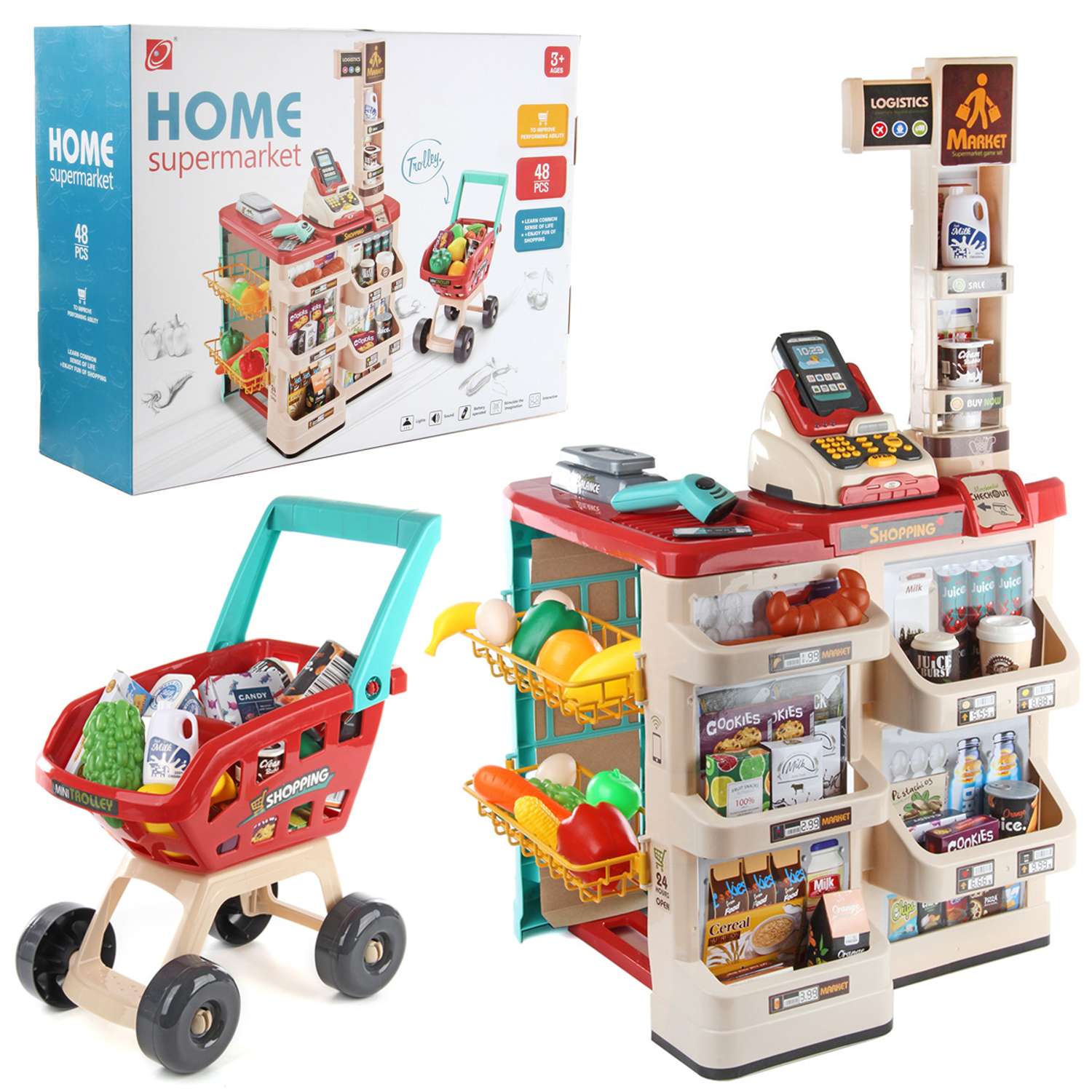 Игровой набор Veld Co Супермаркет касса и тележка с продуктами - фото 1