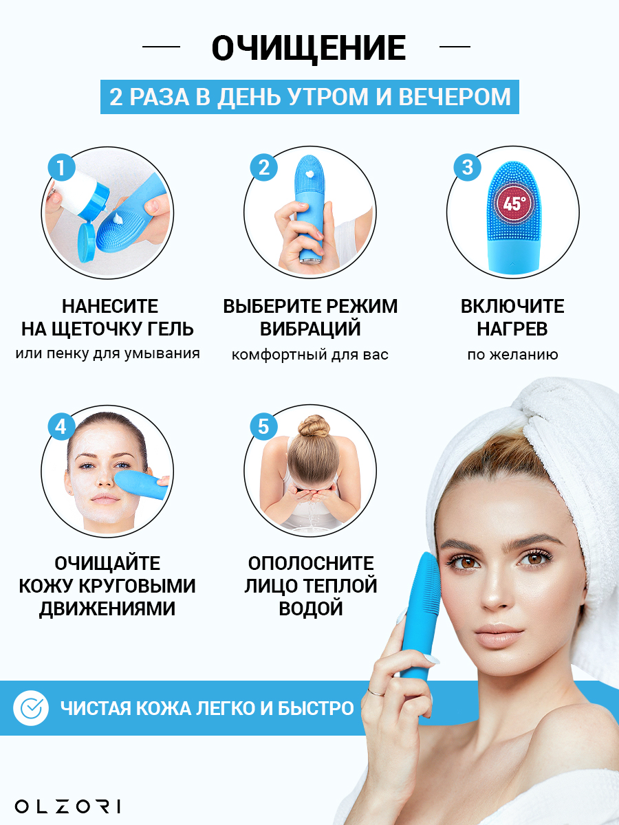 Щеточка для умывания OLZORI F-Clean Blue - фото 4