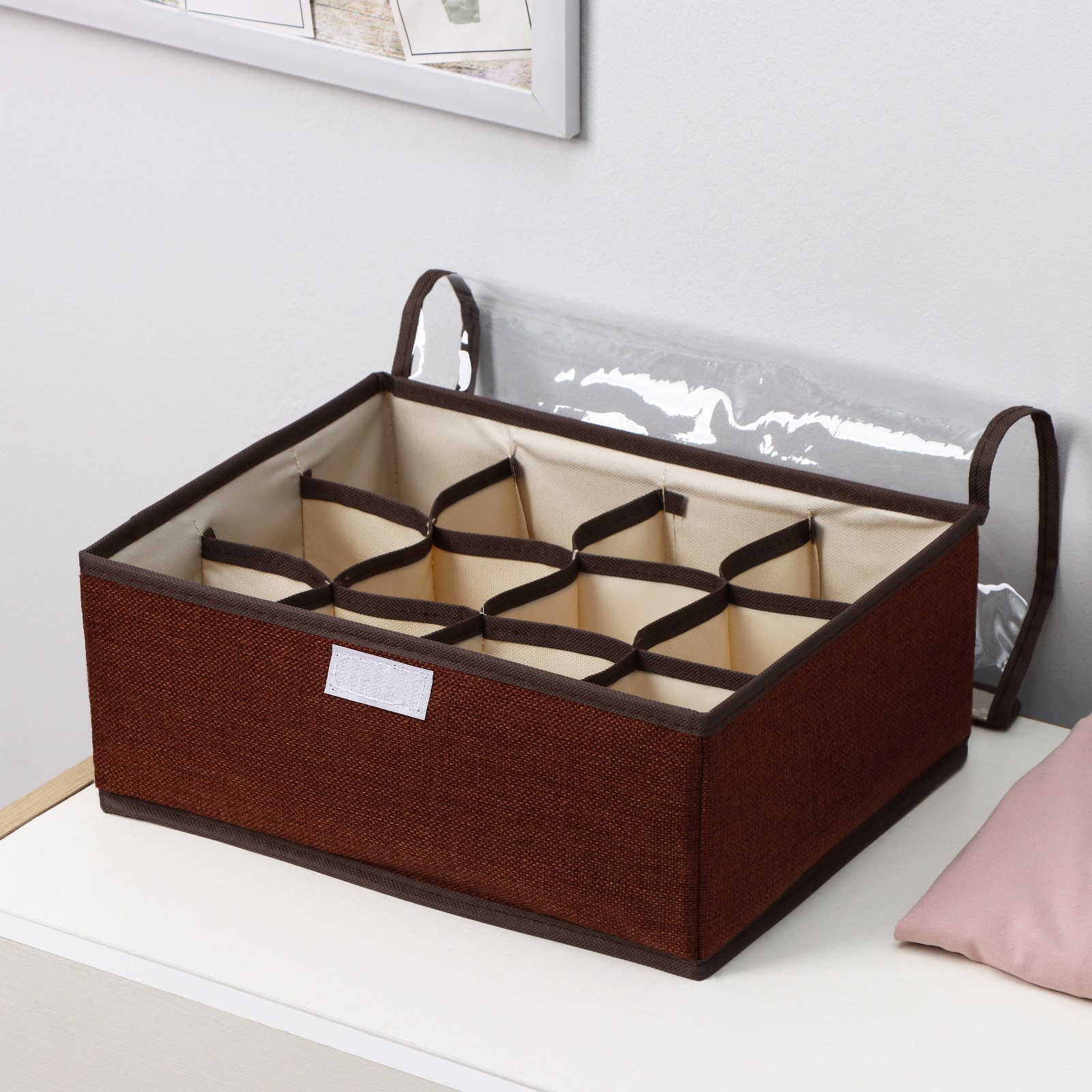 Органайзер Доляна для хранения белья с прозрачной крышкой «Тео» 12 отделений 32×23×12 см цвет коричневый - фото 4