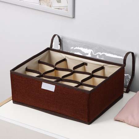 Органайзер Доляна для хранения белья с прозрачной крышкой «Тео» 12 отделений 32×23×12 см цвет коричневый