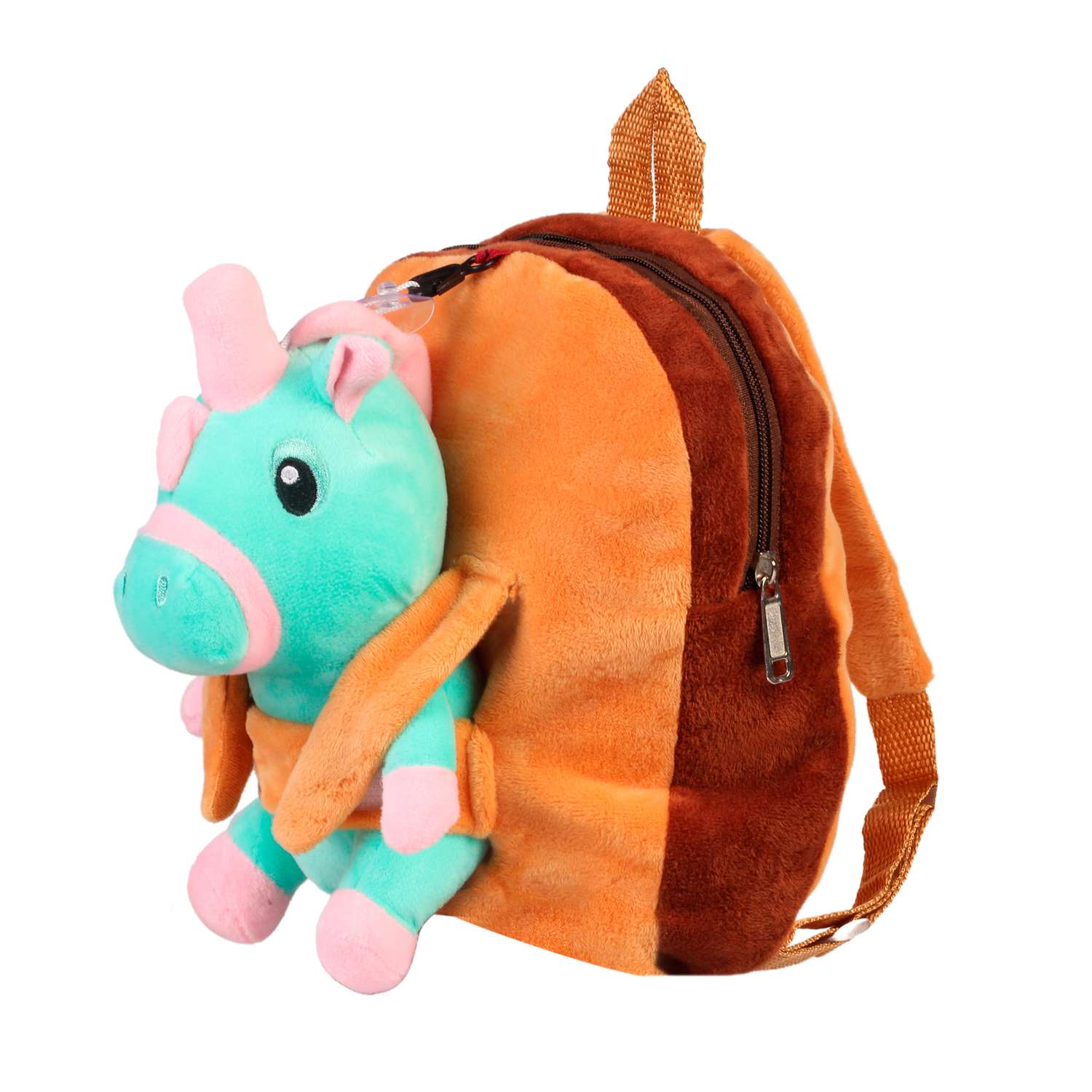 Рюкзак с игрушкой Little Mania коричневый Дракоша светло-зеленый с розовым - фото 2