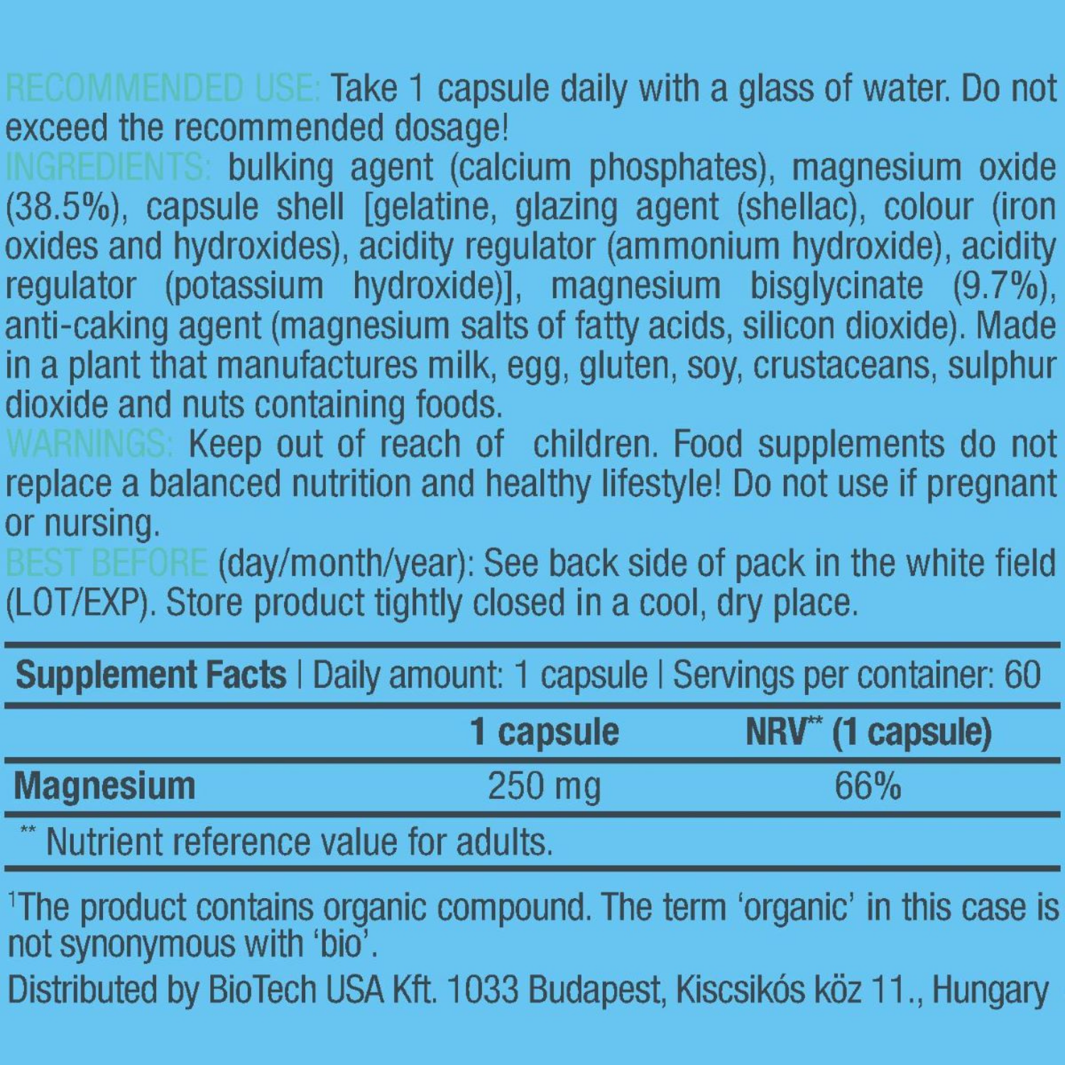 Магний BiotechUSA Magnesium + Chelate 60 капсул - фото 2