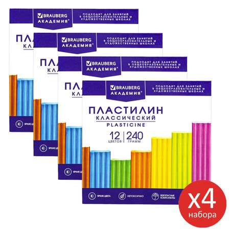 Пластилин Brauberg для лепки набор 4 штуки x 12 цветов 4 стека