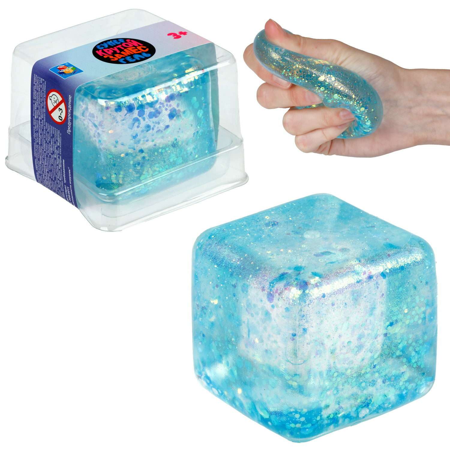 Игрушка-антистресс Крутой замес Супергель Куб 5 см синий - фото 1