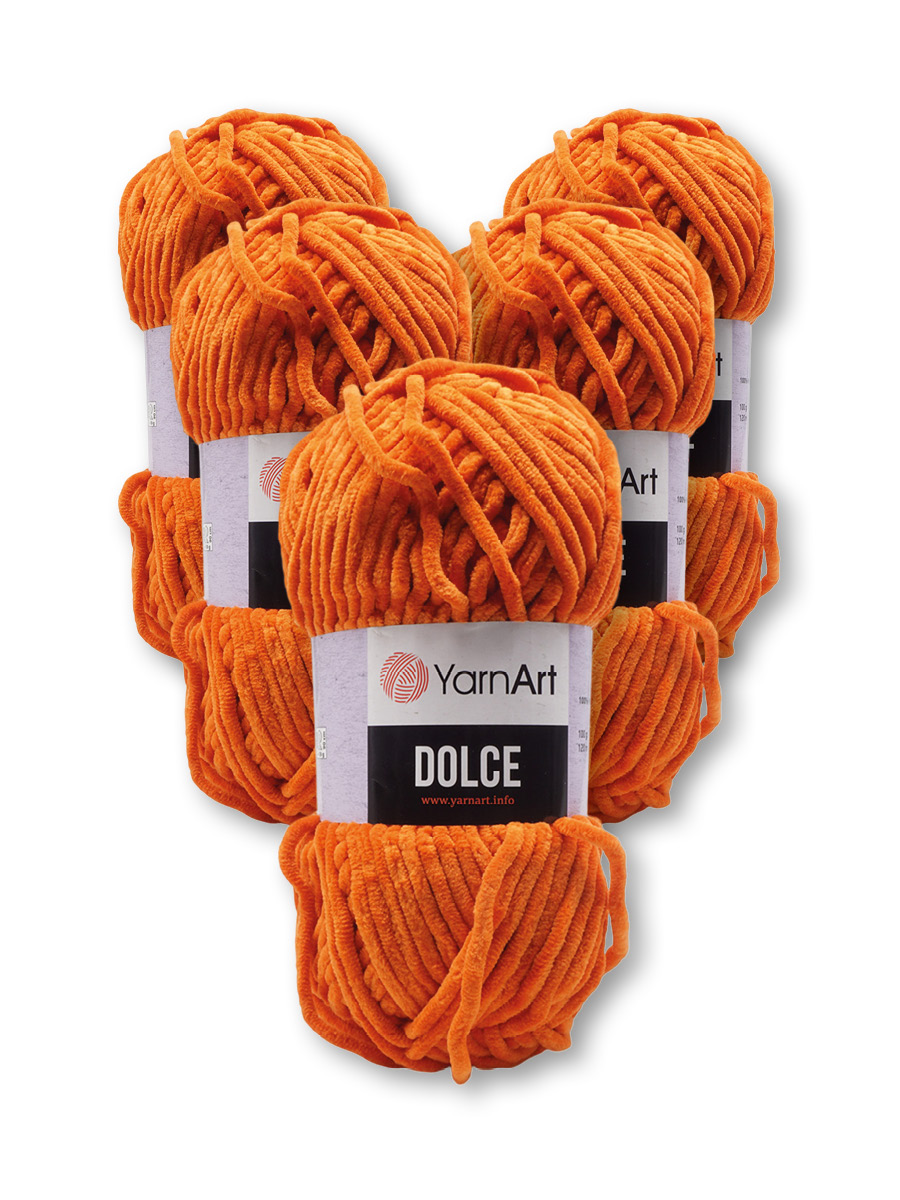 Пряжа для вязания YarnArt Dolce 100 гр 120 м микрополиэстер пушистая плюшевая 5 мотков 778 оранжевый - фото 3