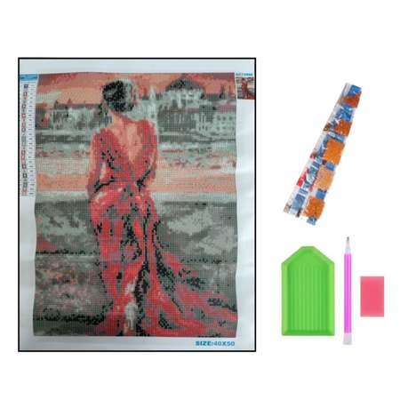 Алмазная мозаика Seichi Девушка в красном платье 40х50 см