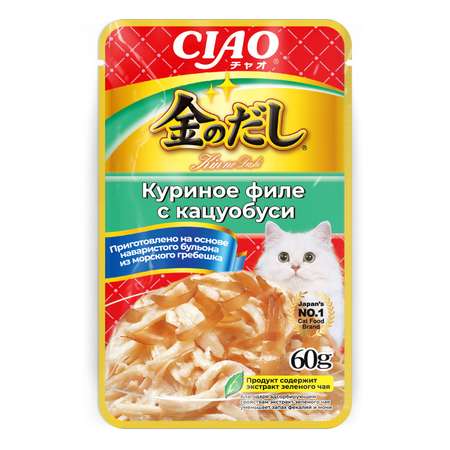 Корм для кошек INABA Ciao Kinnodashi 60г куриное филе с кацуобуси пауч