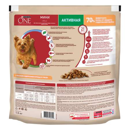 Корм для собак Purina One Mini активных мелких пород курица-рис 1.5кг