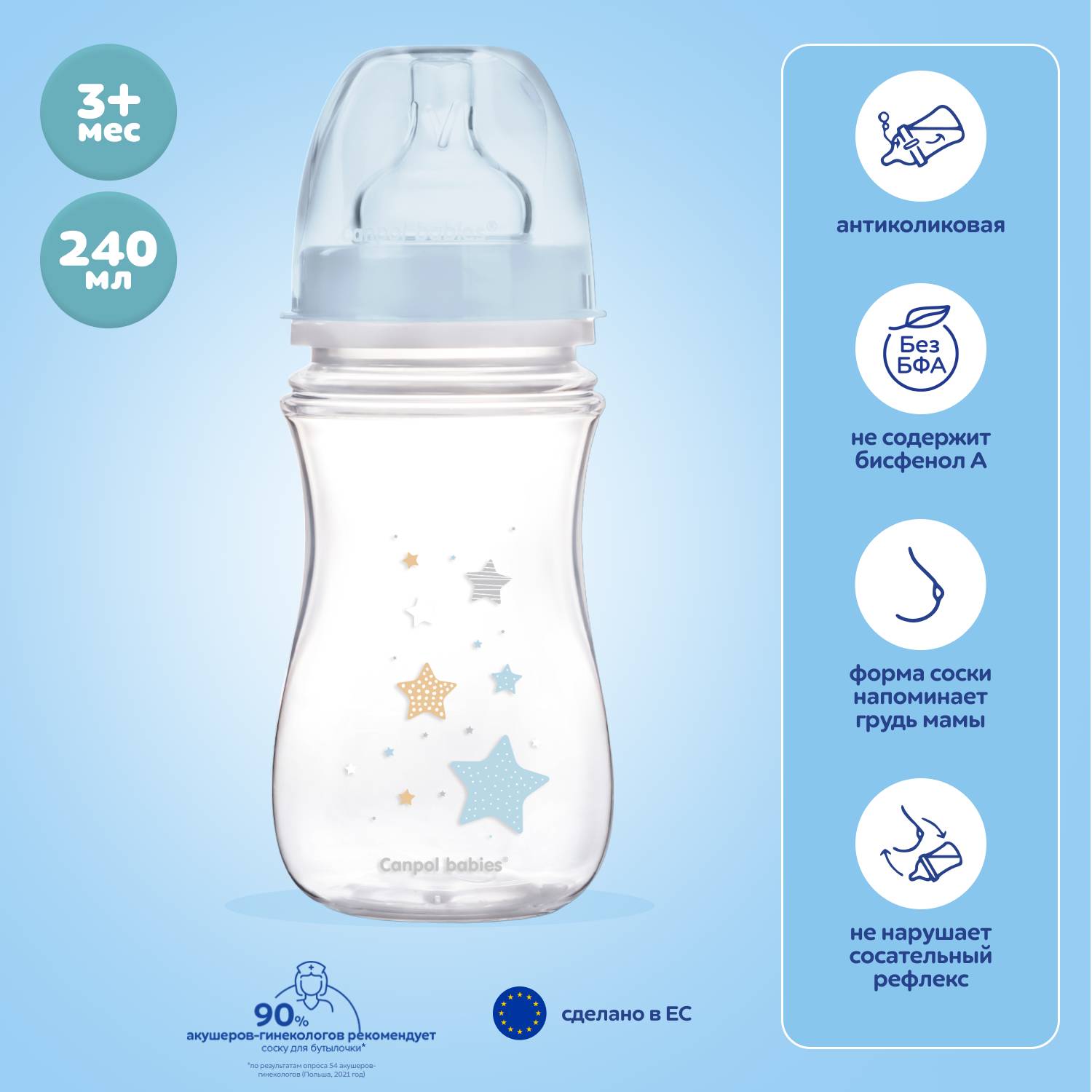 Бутылочка Canpol Babies Newborn baby 240мл Голубая 35/217_blu - фото 1