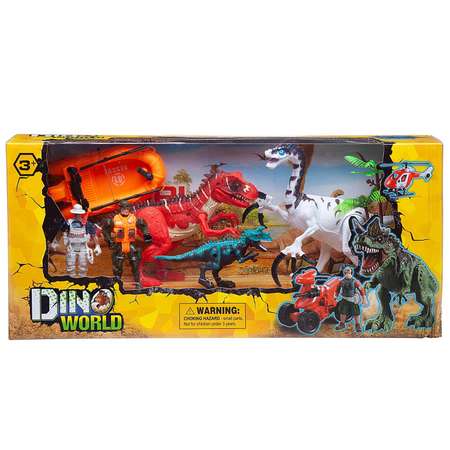 Игровой набор Мир динозавров Junfa 2 больших 1 маленький 2 фигурки человека Лодка Аксессуары