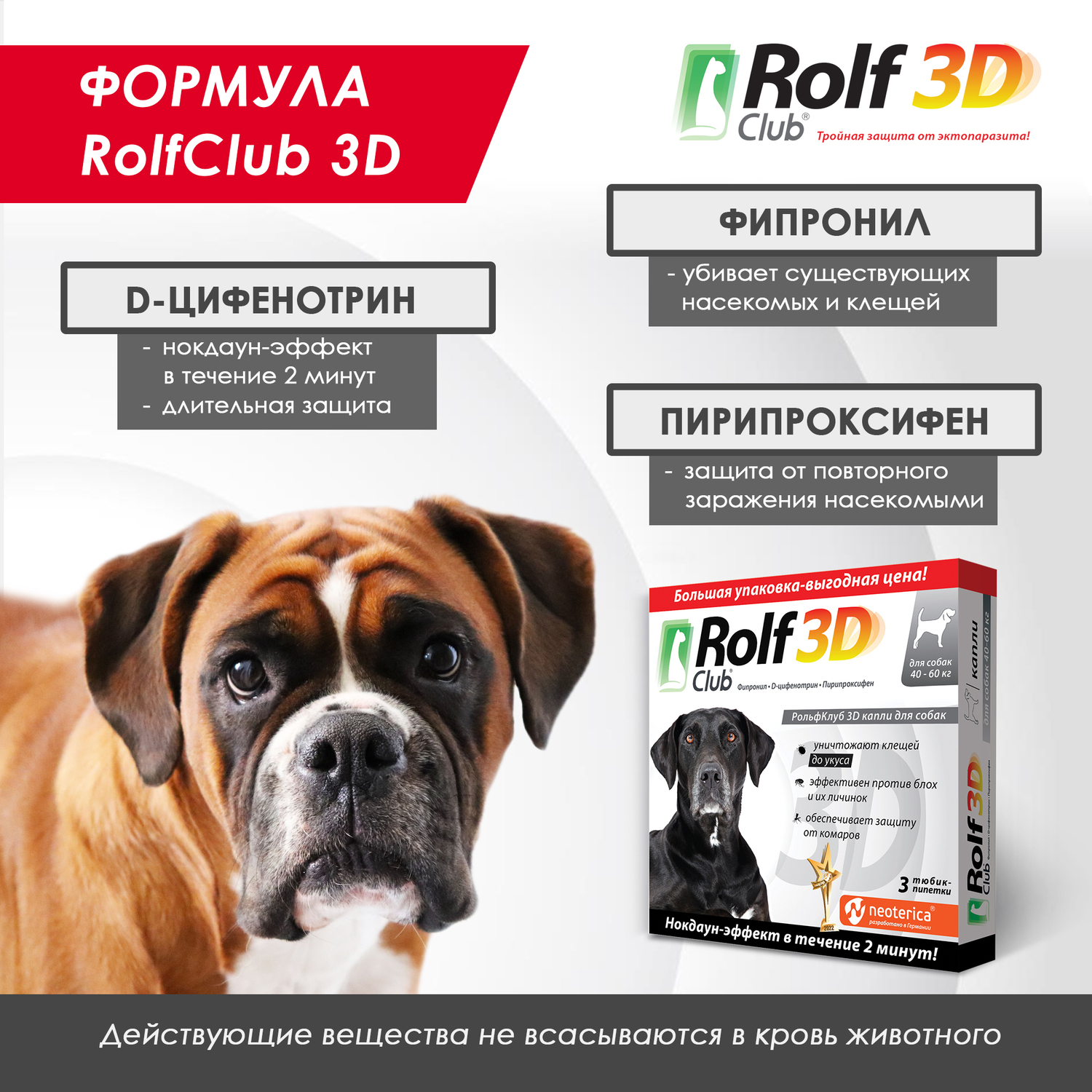 Капли для собак RolfClub 3D 40-60кг 3пипетки - фото 6