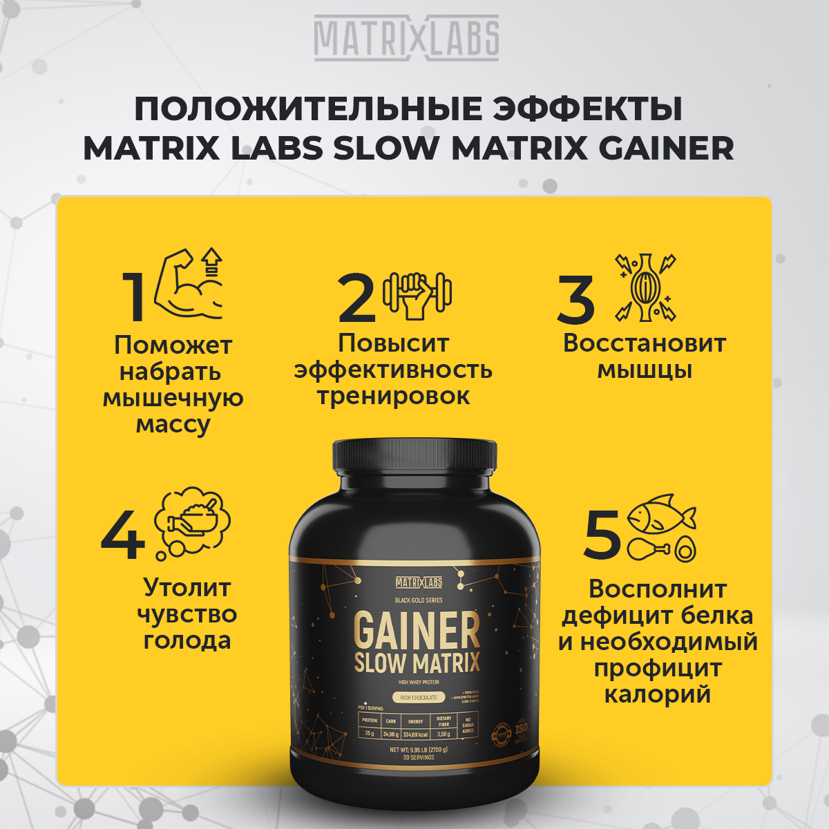 Гейнер 2700г Matrix Labs со вкусом шоколада - фото 5