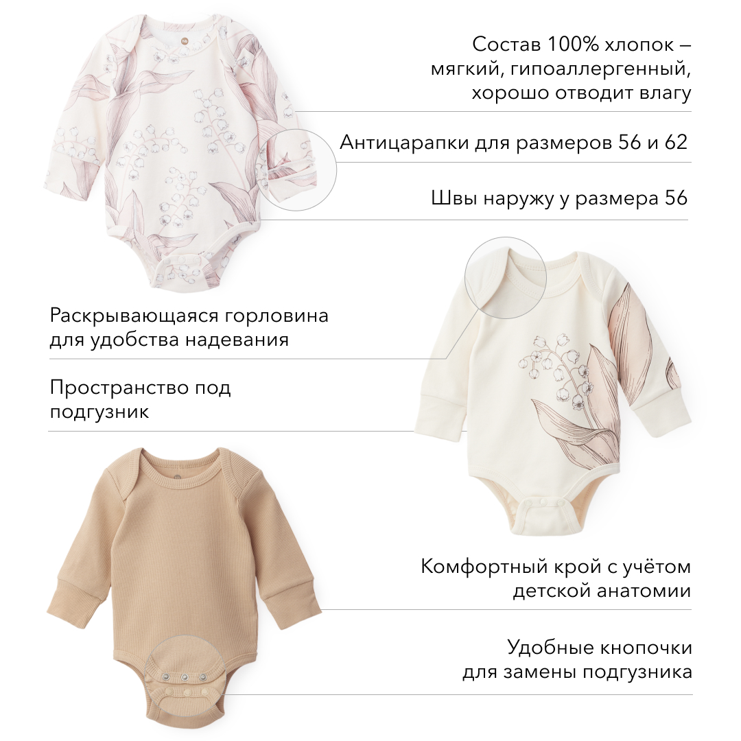 Боди 3 шт HAPPY BABY 90112_beige_pink_milky - фото 3