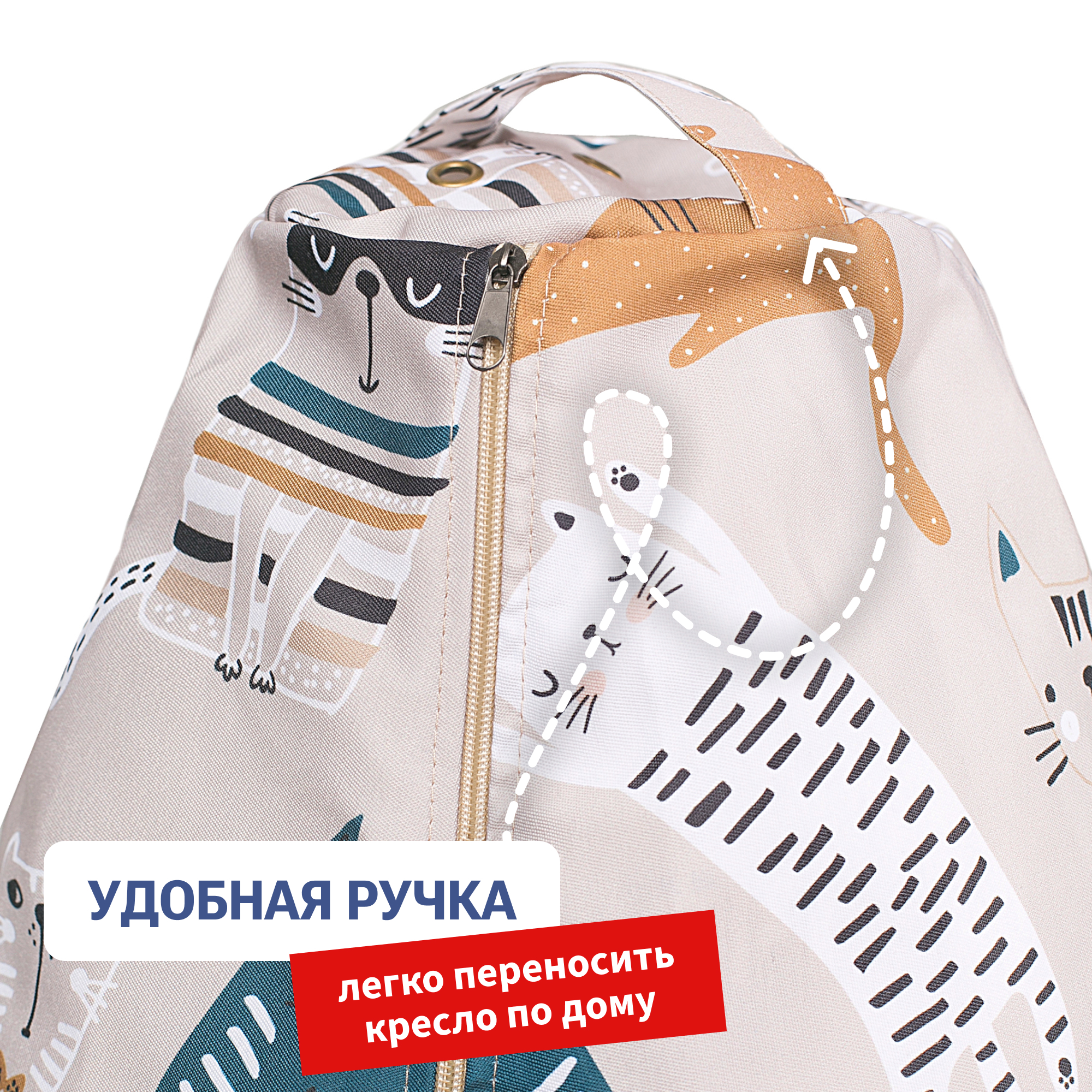 Кресло-мешок груша Bean Joy размер ХXХXL мебельный хлопок Коты непоседы бежевые - фото 7