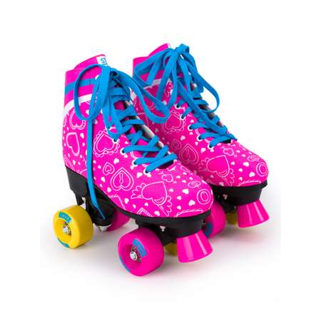 Роликовые коньки SXRide Roller skate YXSKT04BLPN цвет розовые с белыми сердечками размер 31-34