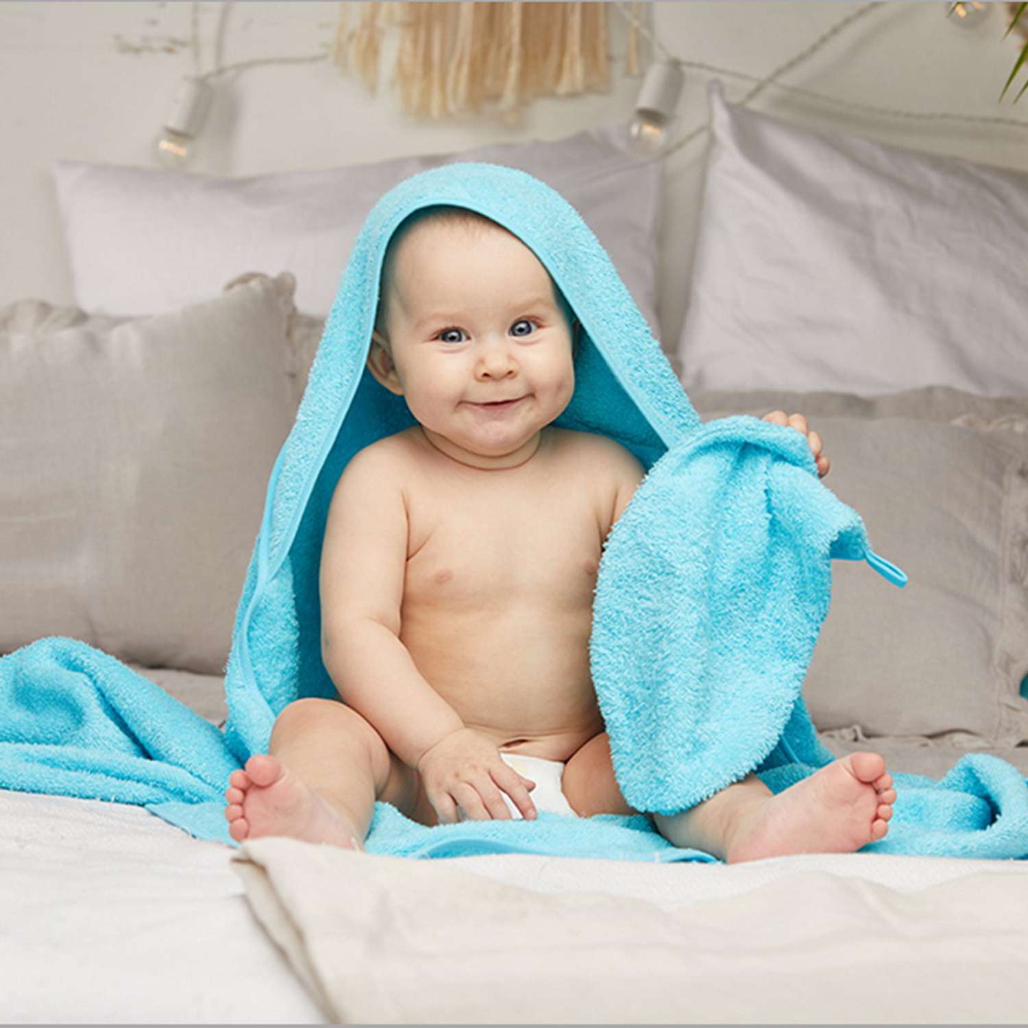 Комплект для купания Forsalon Махровый полотенце и варежка цвет голубой - фото 5