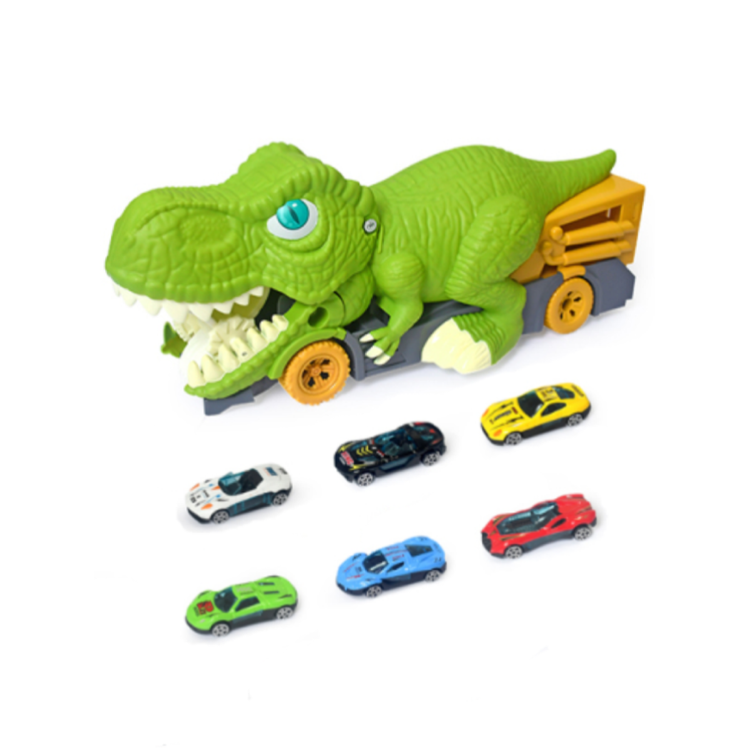 Игровой набор машинок GRACE HOUSE автовоз с 6 металлическими машинками Динозавр поглотитель Igrnab3aЗеленый - фото 1