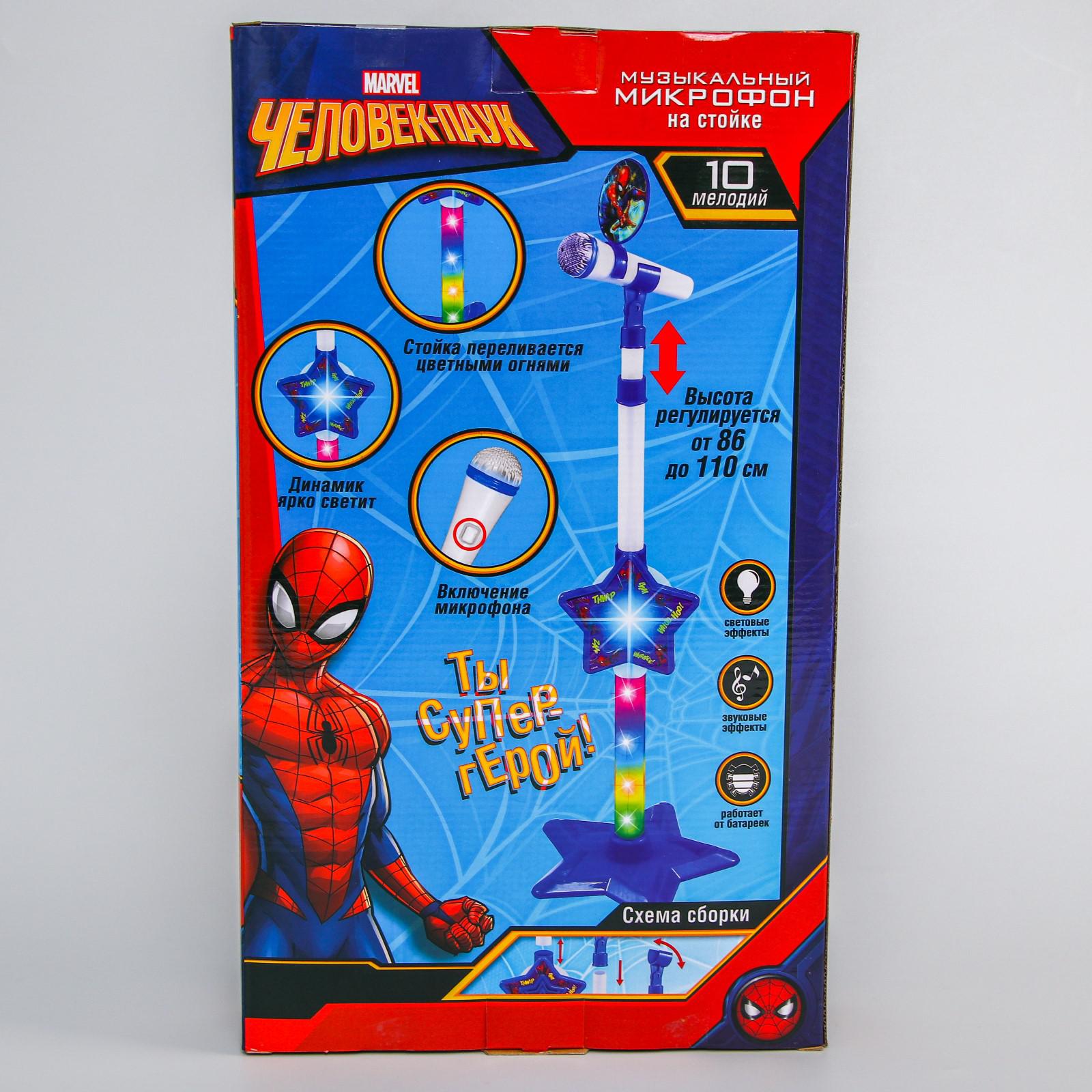 Игрушка MARVEL Музыкальный микрофон Человек-паук на стойке - фото 3
