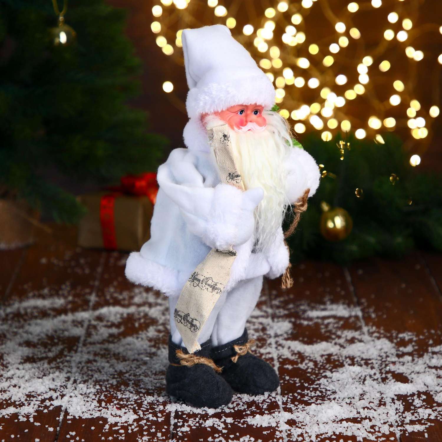 Дед мороз Зимнее волшебство «В белом полушубке с мешком» двигается 29 см - фото 2