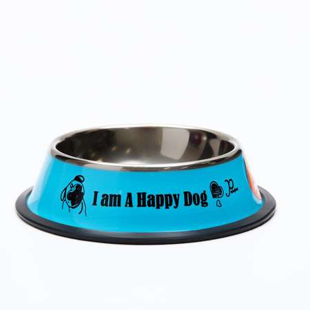 Миска Пижон железная с нескользящим основанием I am Happy Dog 15х3.5 см 230 мл синяя
