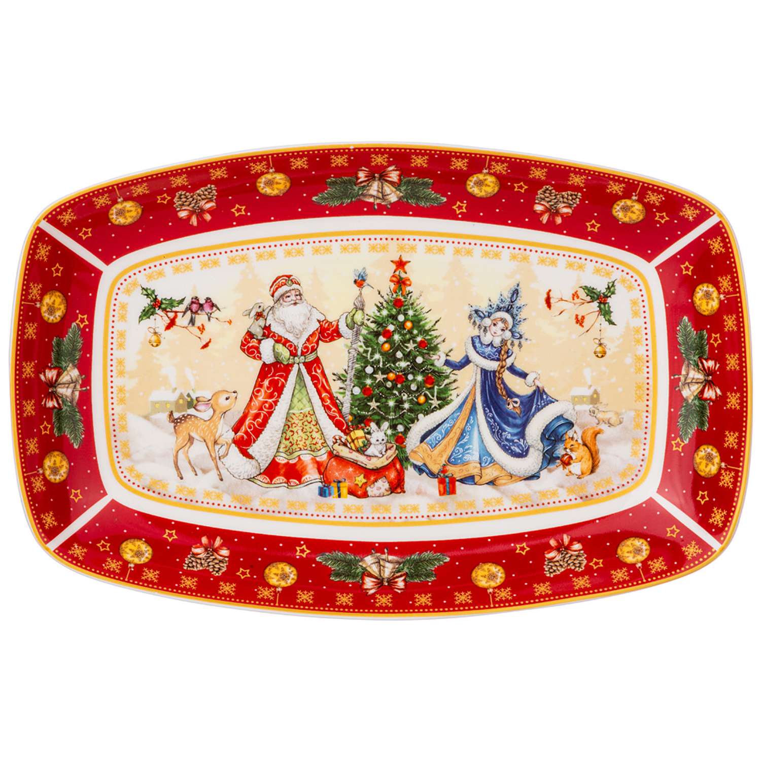 Блюдо Lefard дед мороз и снегурочка 25см красное 85-1728 - фото 1