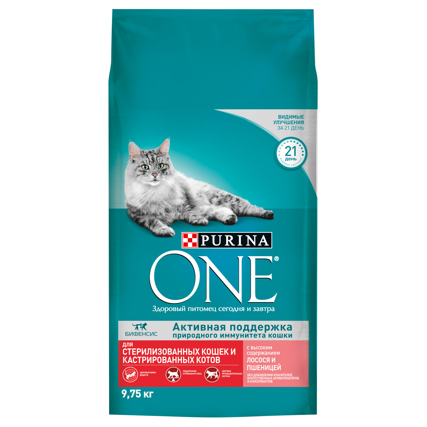 Корм для кошек Purina One 9,75 кг для стерилизованных кошек с лососем  купить по цене 4570 ₽ с доставкой в Москве и России, отзывы, фото