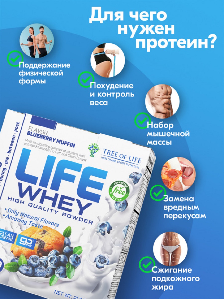 Протеин сывороточный Tree of Life Life Whey 900 гр черника - фото 2