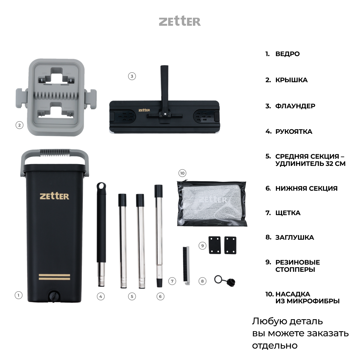 Система для уборки ZETTER L 13 л 1 насадка - фото 7