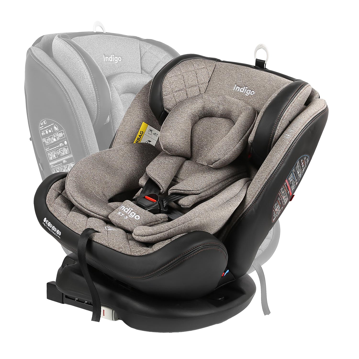 Автокресло Indigo Aero ST-3 Isofix растущее поворотное 0-36 кг бежевый - фото 13