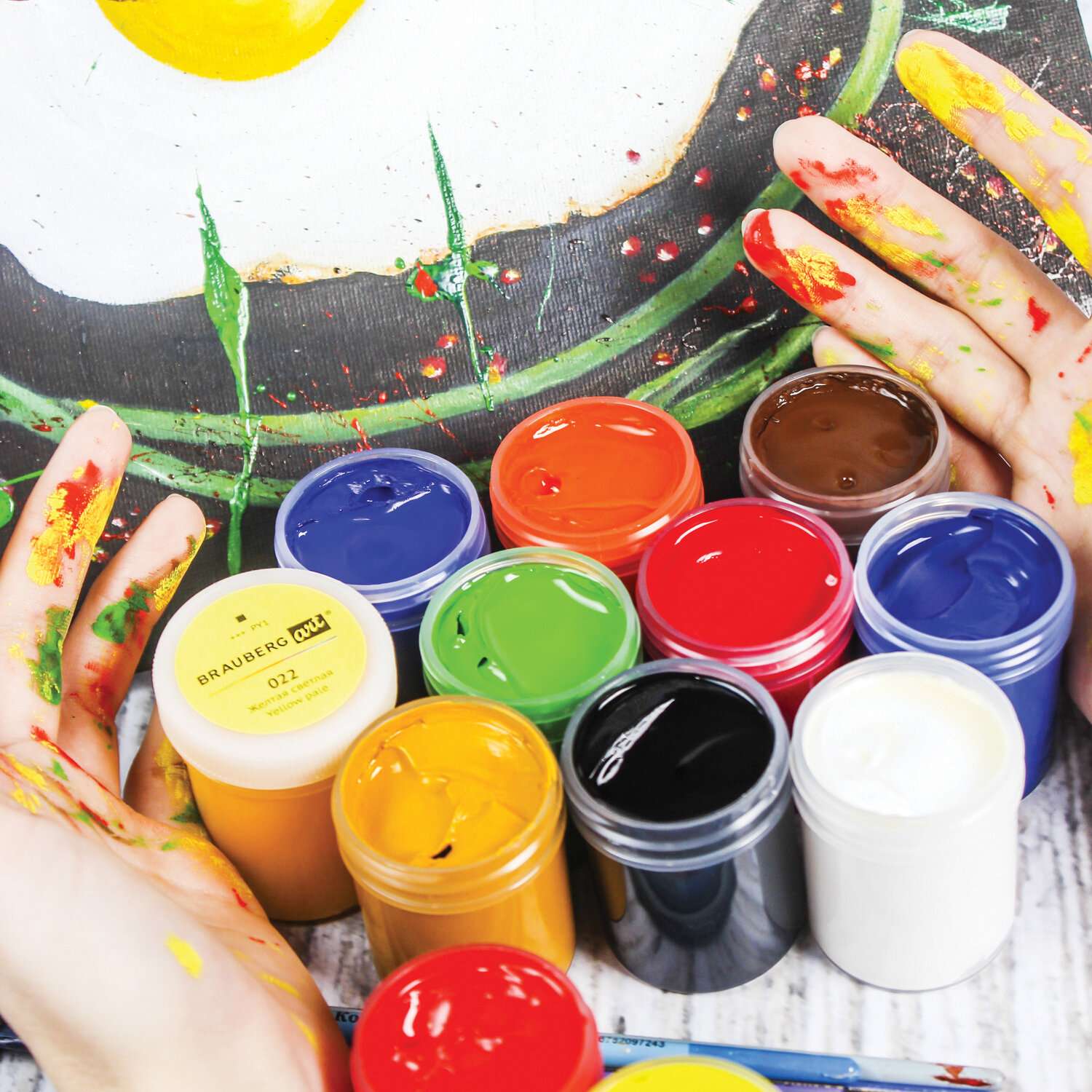 Краска гуашь Brauberg для рисования художественная набор 12 цветов в баночках по 40 мл - фото 12