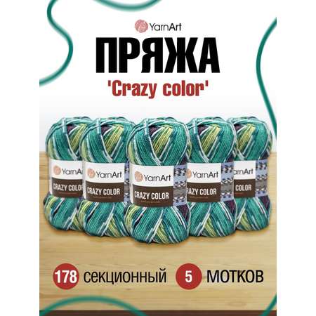 Пряжа YarnArt Crazy color мягкая с небольшим ворсом 100 г 260 м 178 секционный 5 мотков