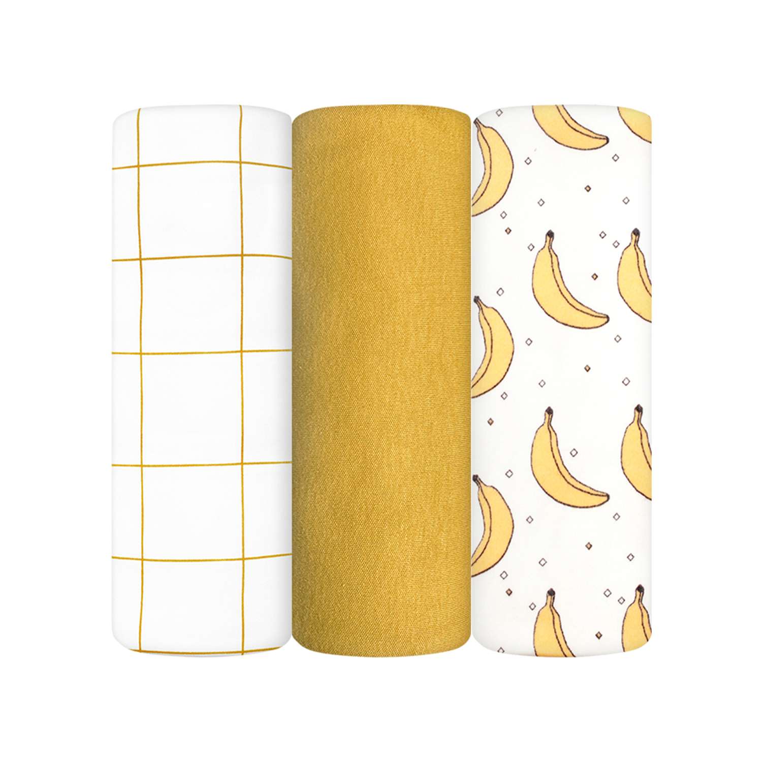 Комплект пелёнок Mjolk Бананы/Mustard/Клетка сет из 3х штук 80*80 - фото 1