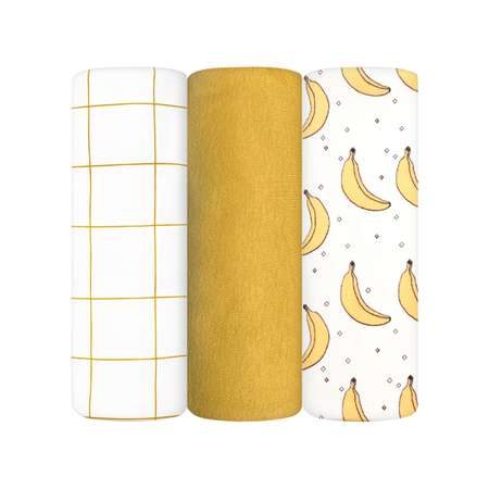 Комплект пелёнок Mjolk Бананы/Mustard/Клетка сет из 3х штук 80*80