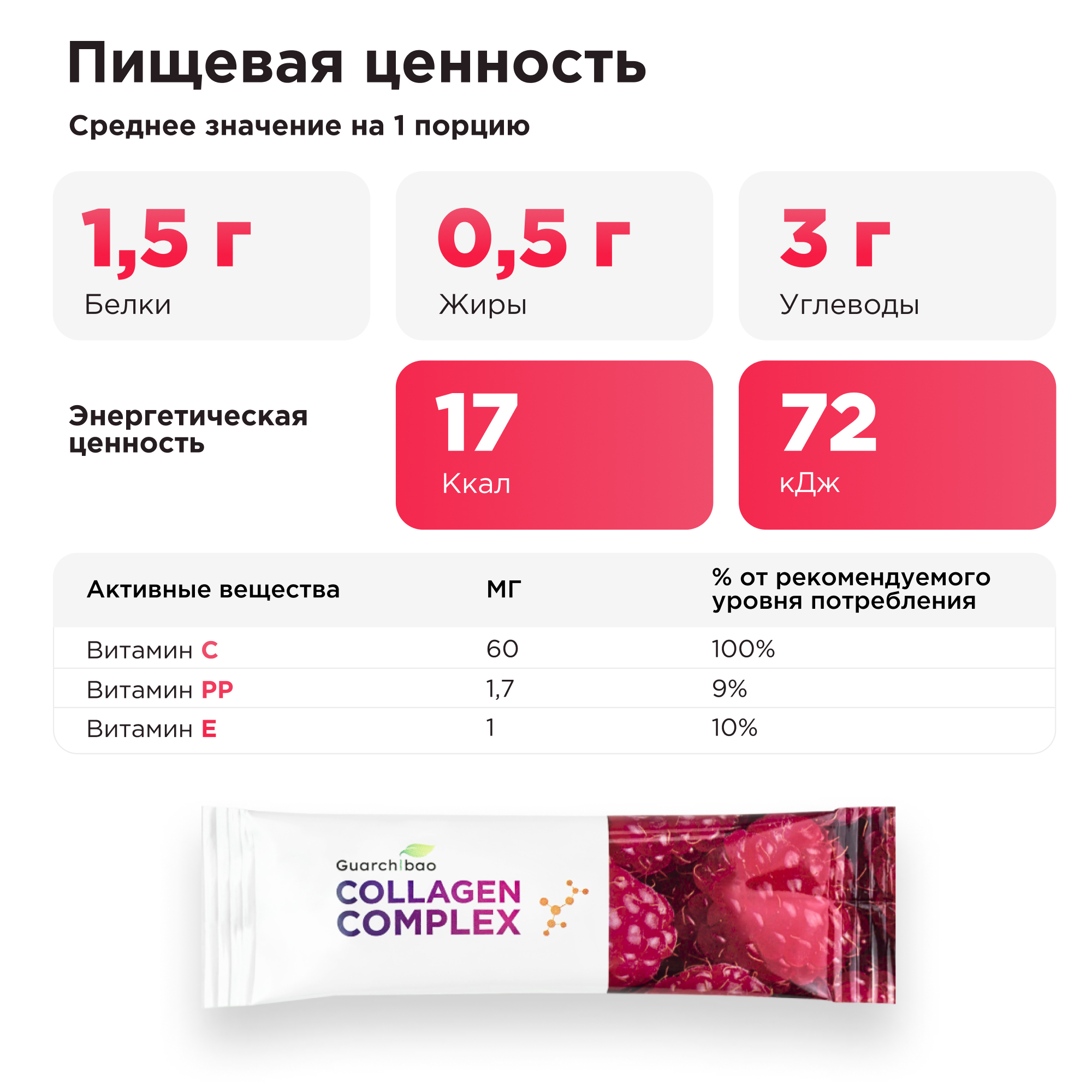 Collagen complex Малина Guarchibao с витамином С и кератином со вкусом малины - фото 5