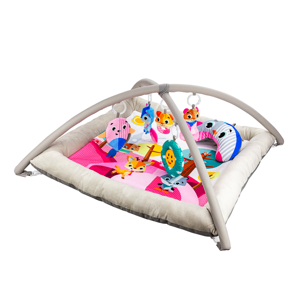 Развивающий игровой коврик Solmax для новорожденных с дугой и игрушками бежевый/розовый - фото 1