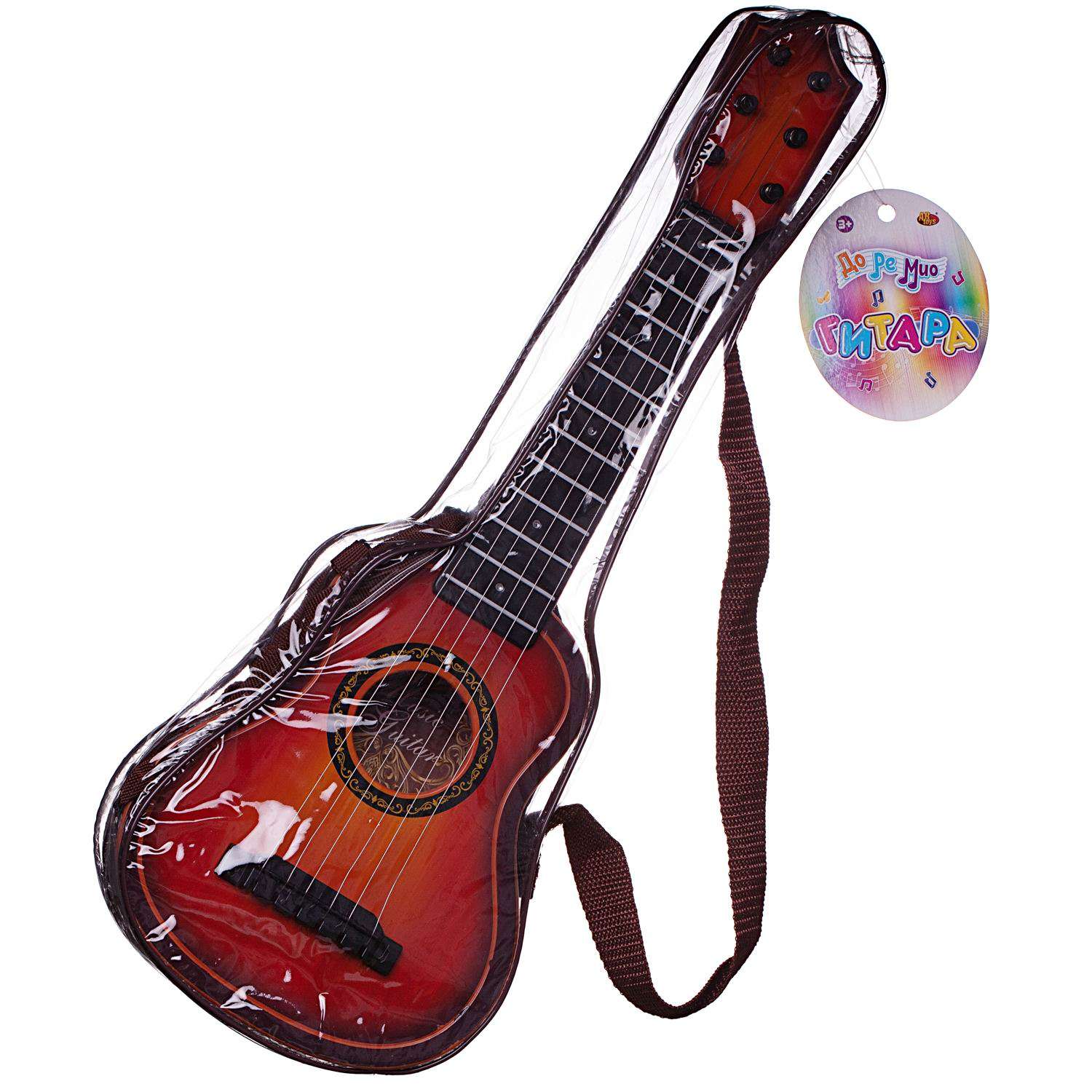 Детская гитара ABTOYS акустическая коричневая в чехле - фото 1