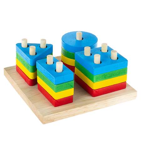 Развивающая игрушка Щепка Логическая пирамидка Геометрия на квадрате