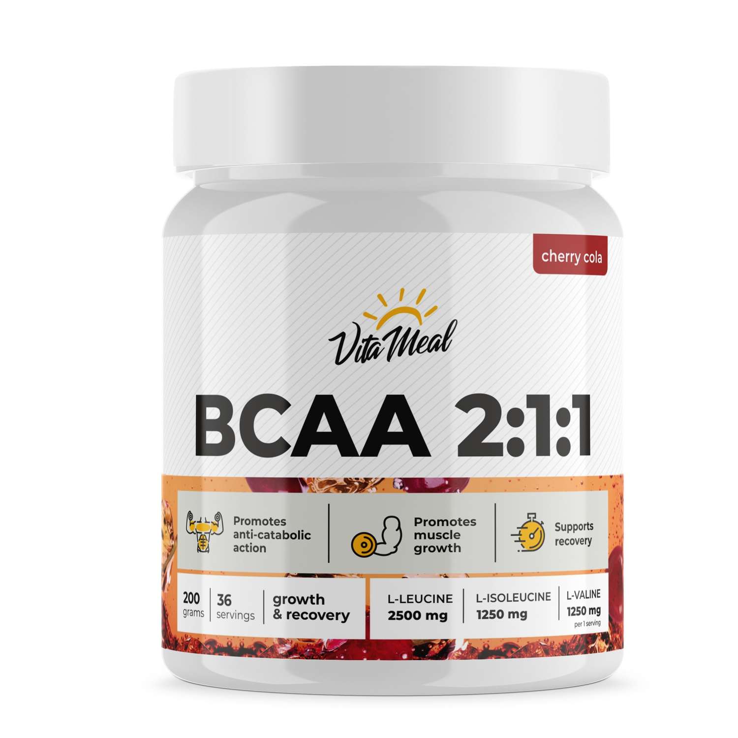 Комплекс Аминокислотный VitaMeal BCAA 2:1:1 (БЦАА) со вкусом вишня-кола 200г - фото 1