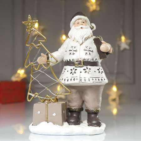 Сувенир Luazon полистоун свет «Дед Мороз в перламутр. кафтане у ёлочки - снежинки» 22 5х9 5х16 см