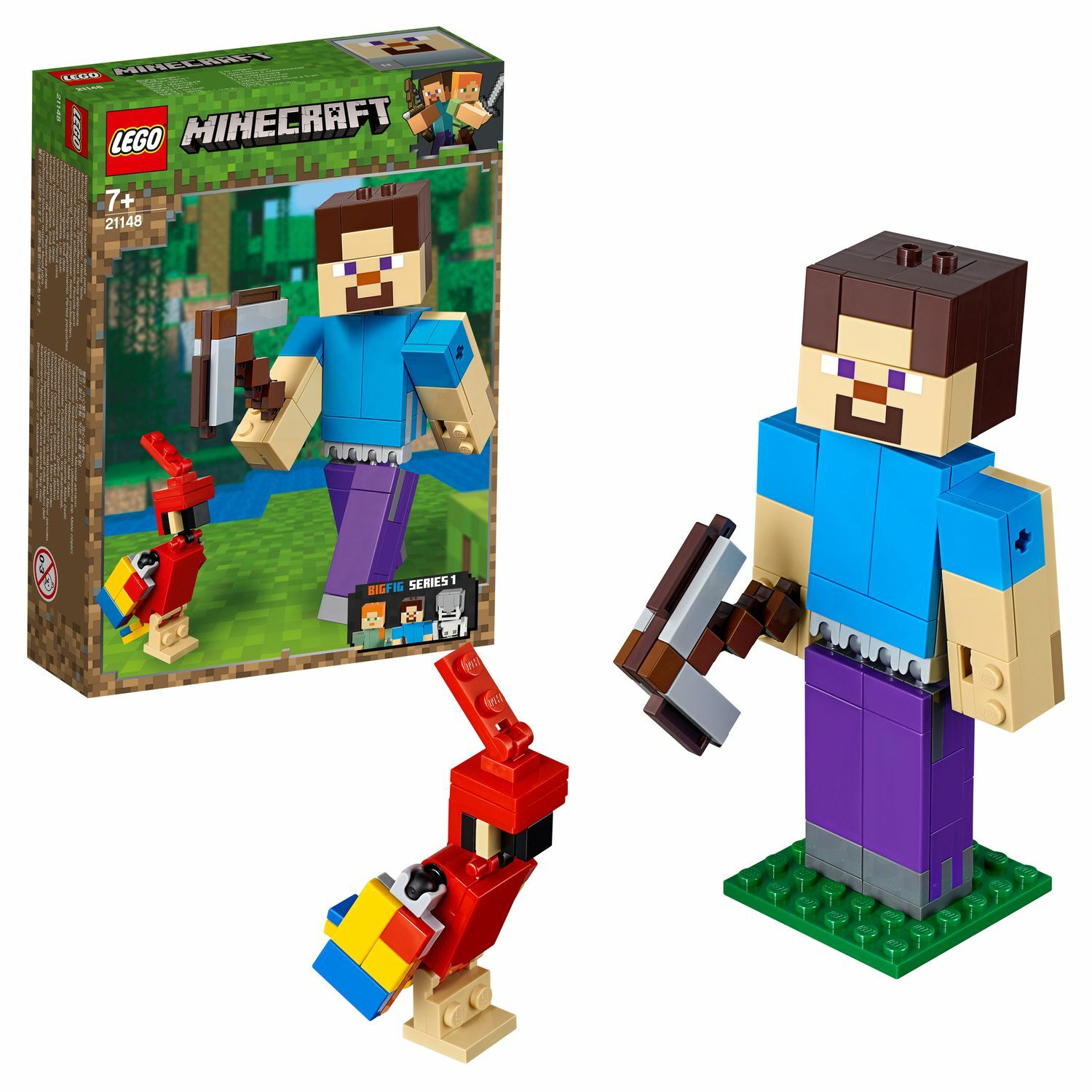 Конструктор LEGO Minecraft Большие фигурки Minecraft Стив с попугаем 21148  купить по цене 1199 ₽ в интернет-магазине Детский мир