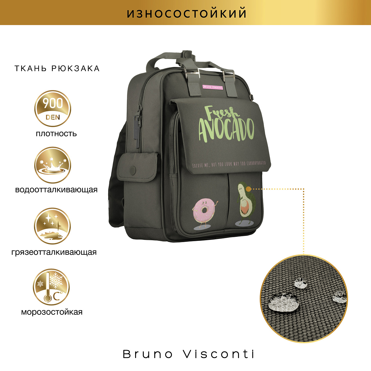 Сумка-рюкзак Bruno Visconti темно-серый Авокадо и Пончик - фото 4