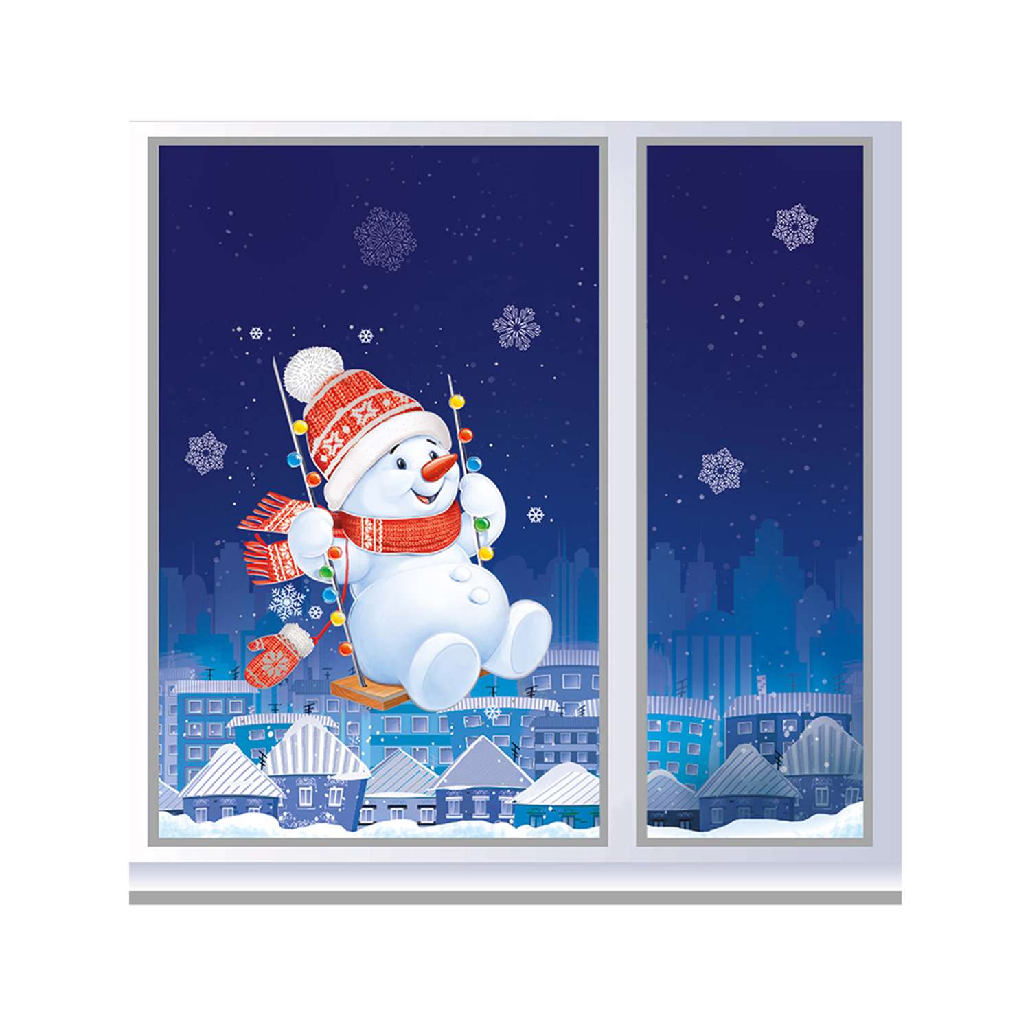 Наклейки новогодние Империя поздравлений снеговик на окно декор комнаты - фото 2