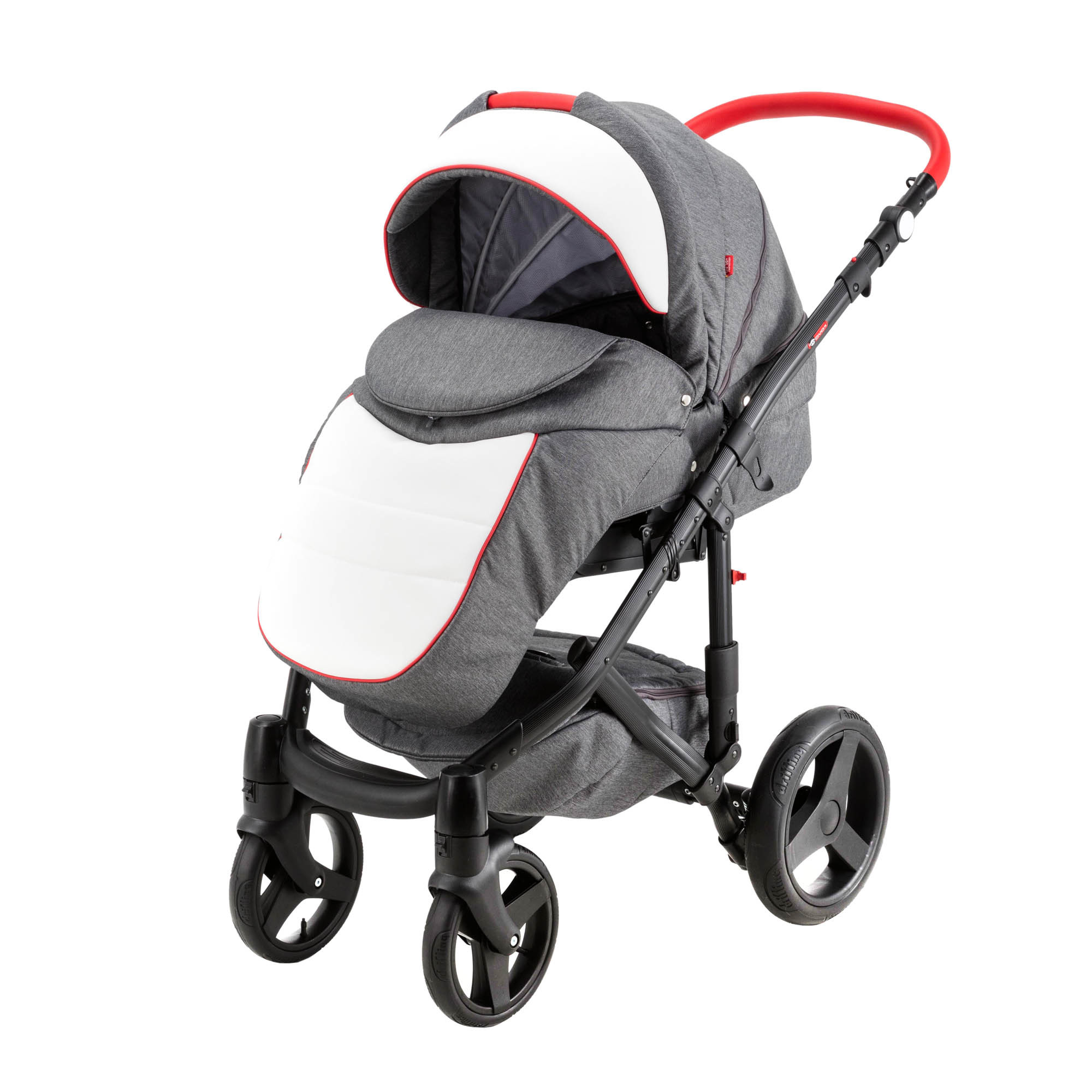 Коляска 2в1 BeBe-mobile Movo Standart R2 Серый+Белая кожа+Красная кожаная отделка - фото 2