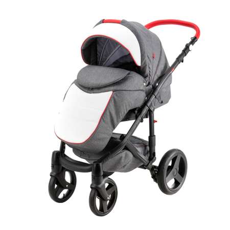 Коляска 2в1 BeBe-mobile Movo Standart R2 Серый+Белая кожа+Красная кожаная отделка