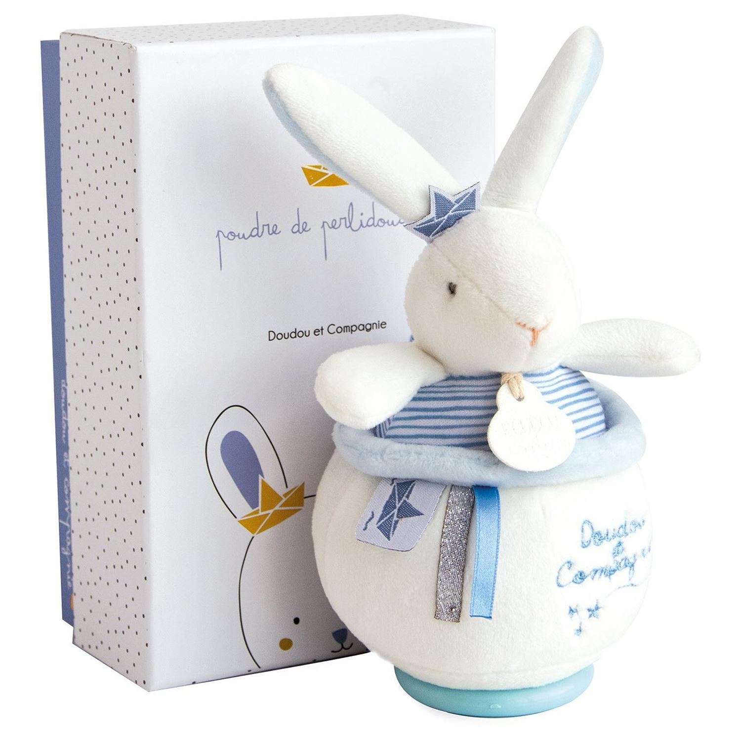 Музыкальная мягкая игрушка Doudou et compagnie  perlidoudou 19 см голубой кролик - фото 1