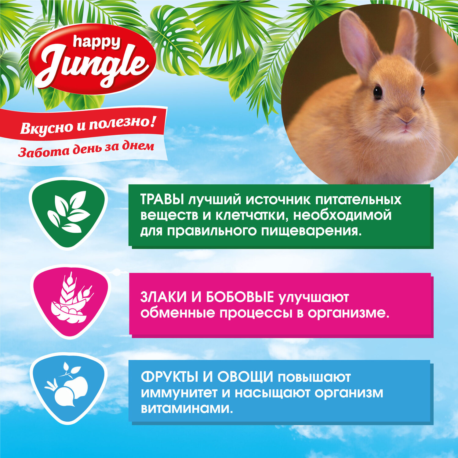 Корм для кроликов HappyJungle молодых 400г купить по цене 167 ₽ с доставкой  в Москве и России, отзывы, фото