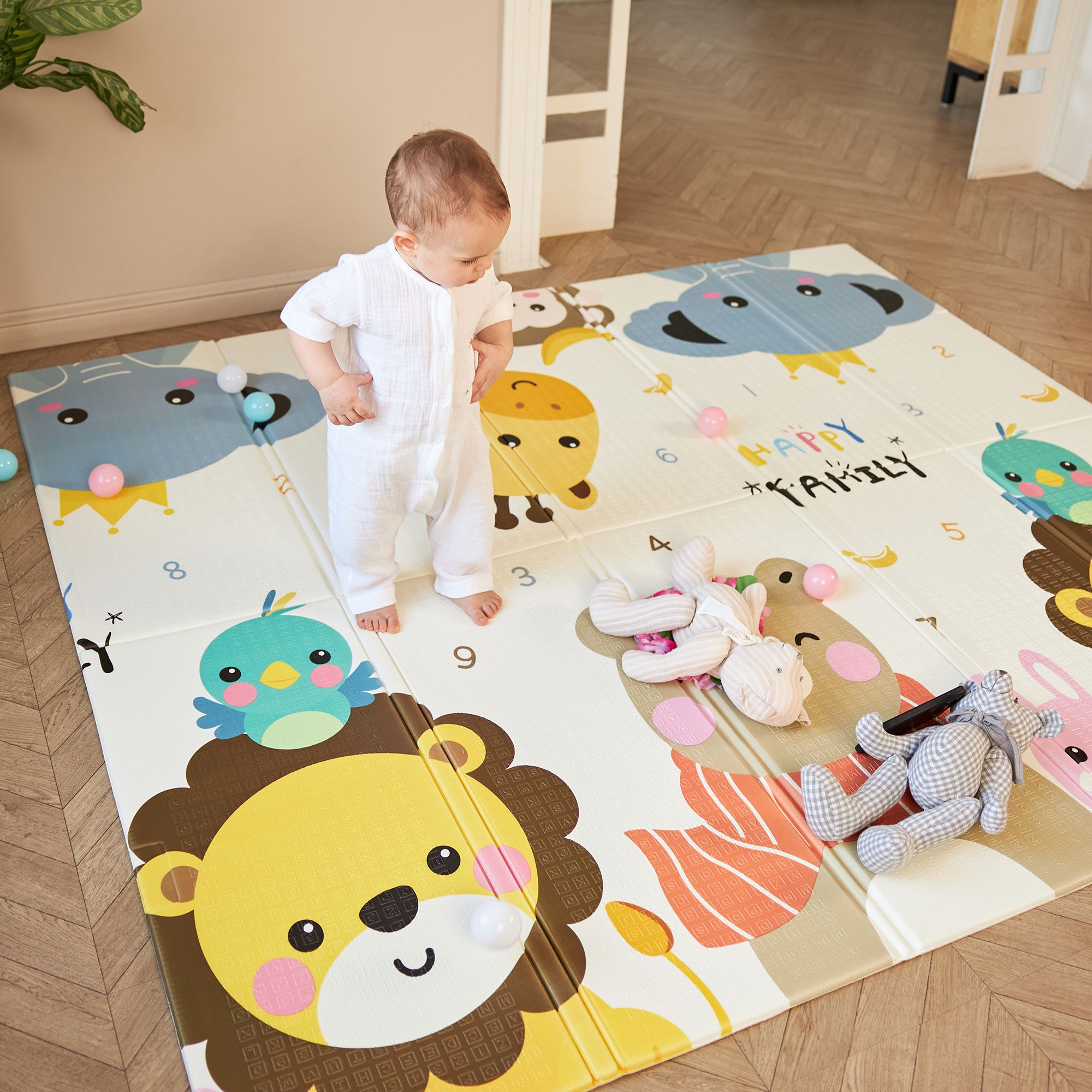 Игровой коврик складной для детей UNIX Kids Zoo 180x200 см двусторонний животные и город с дорогой - фото 6