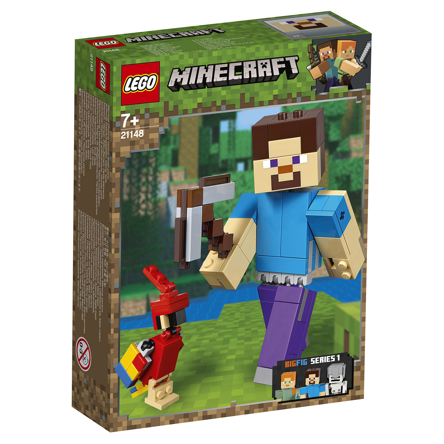 Конструктор LEGO Minecraft Большие фигурки Minecraft Стив с попугаем 21148  купить по цене 1199 ₽ в интернет-магазине Детский мир